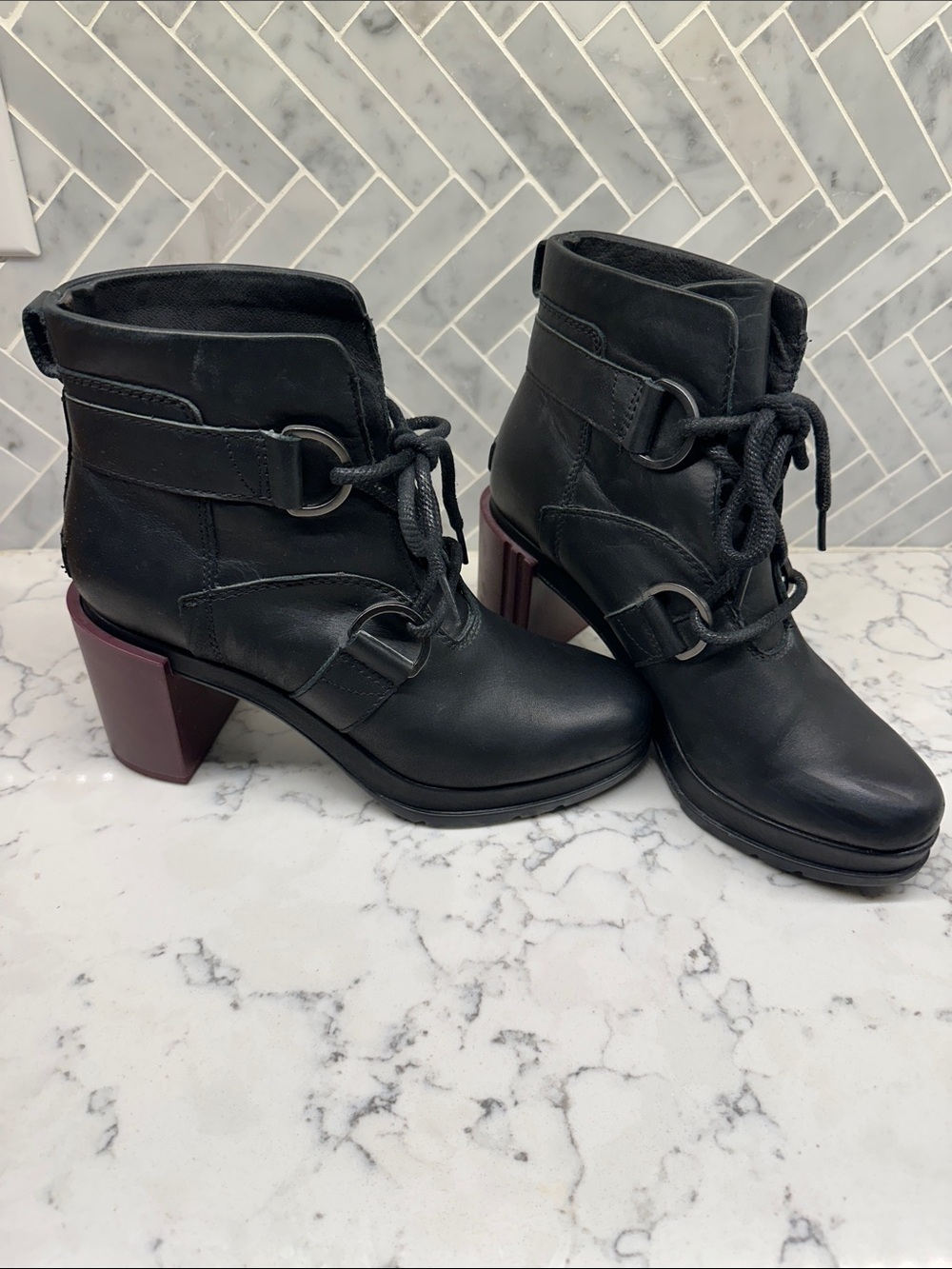 Sorel Black and Burgundy Margo Lace Up Boot